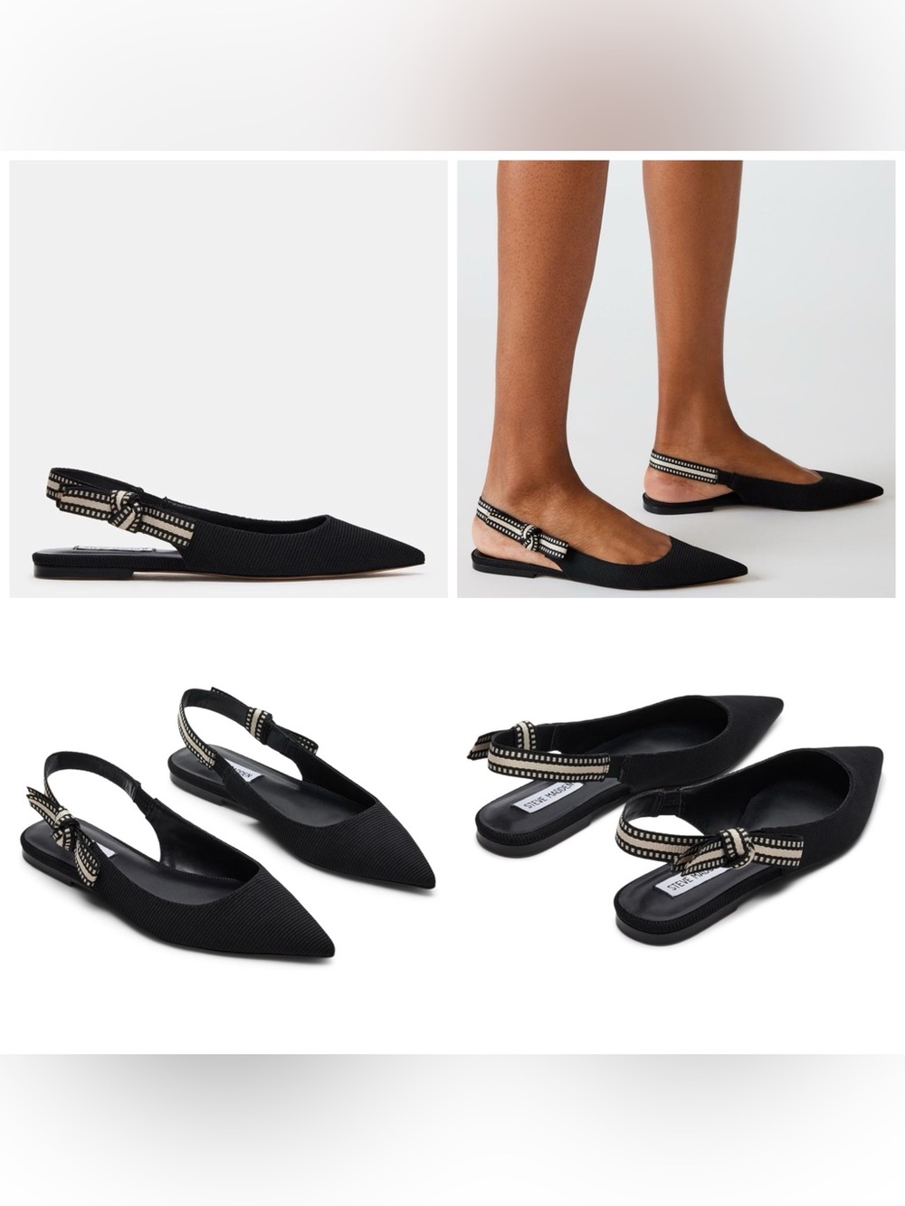 Steve Madden Olsen Slingback Pointed Toe Flats Black with Bow Size 8